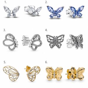 Aros mariposa pandora tono plateado brillante