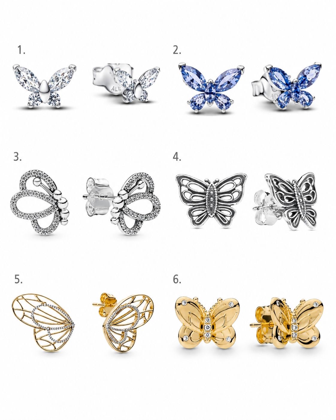 Aros mariposa pandora tono plateado brillante