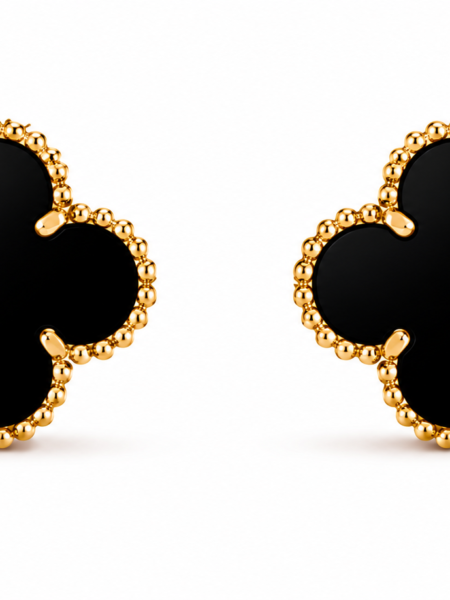 Aros alhambra trébol negro color dorado