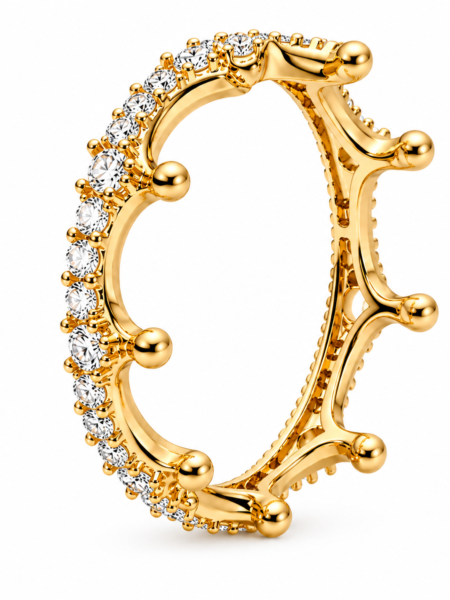 anillo corona dorado pandora diseño elegante