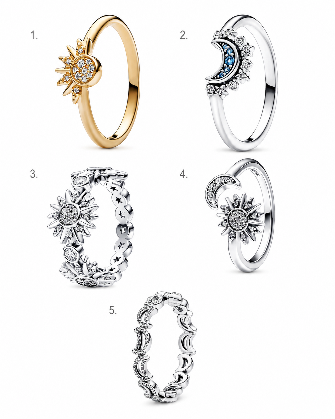 Anillo sol y luna Pandora color plateado