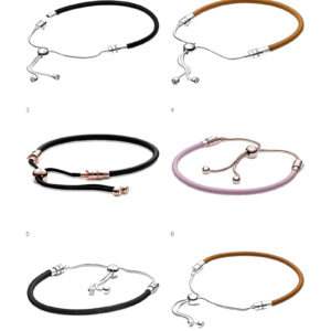 brazalete de cuero Pandora con detalle color plateado