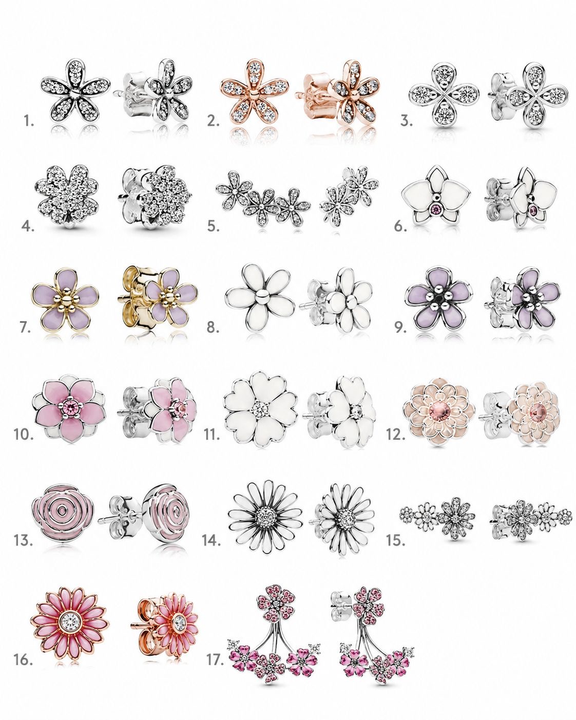 Aros flores pandora diseño floral brillante
