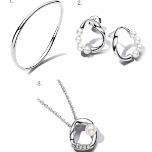 Conjunto Essence plateado Pandora con perlas