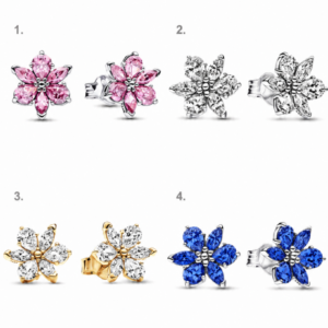 Aros Flor Cristal Pandora en rosa, transparente, dorado y azul