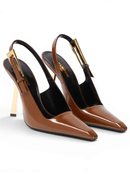 Zapatos Saint Laurent Tacón Lee Marrón