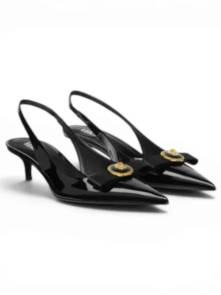 Zapatos Versace Tacón Gianni Ribbon Negro Slingback