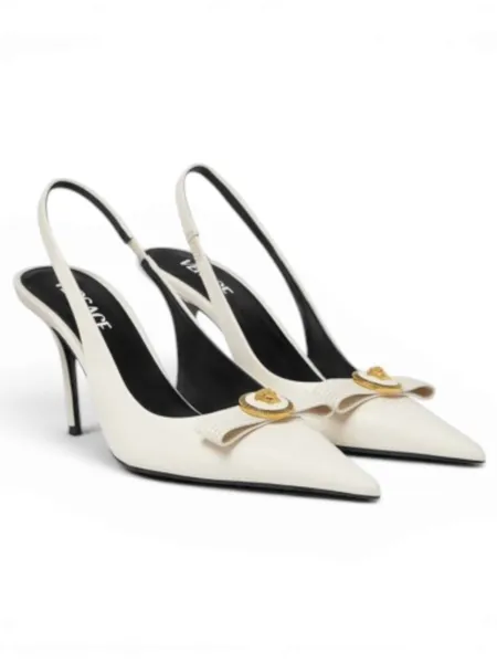 Zapatos Versace Tacón Gianni Ribbon Blanco Slingback