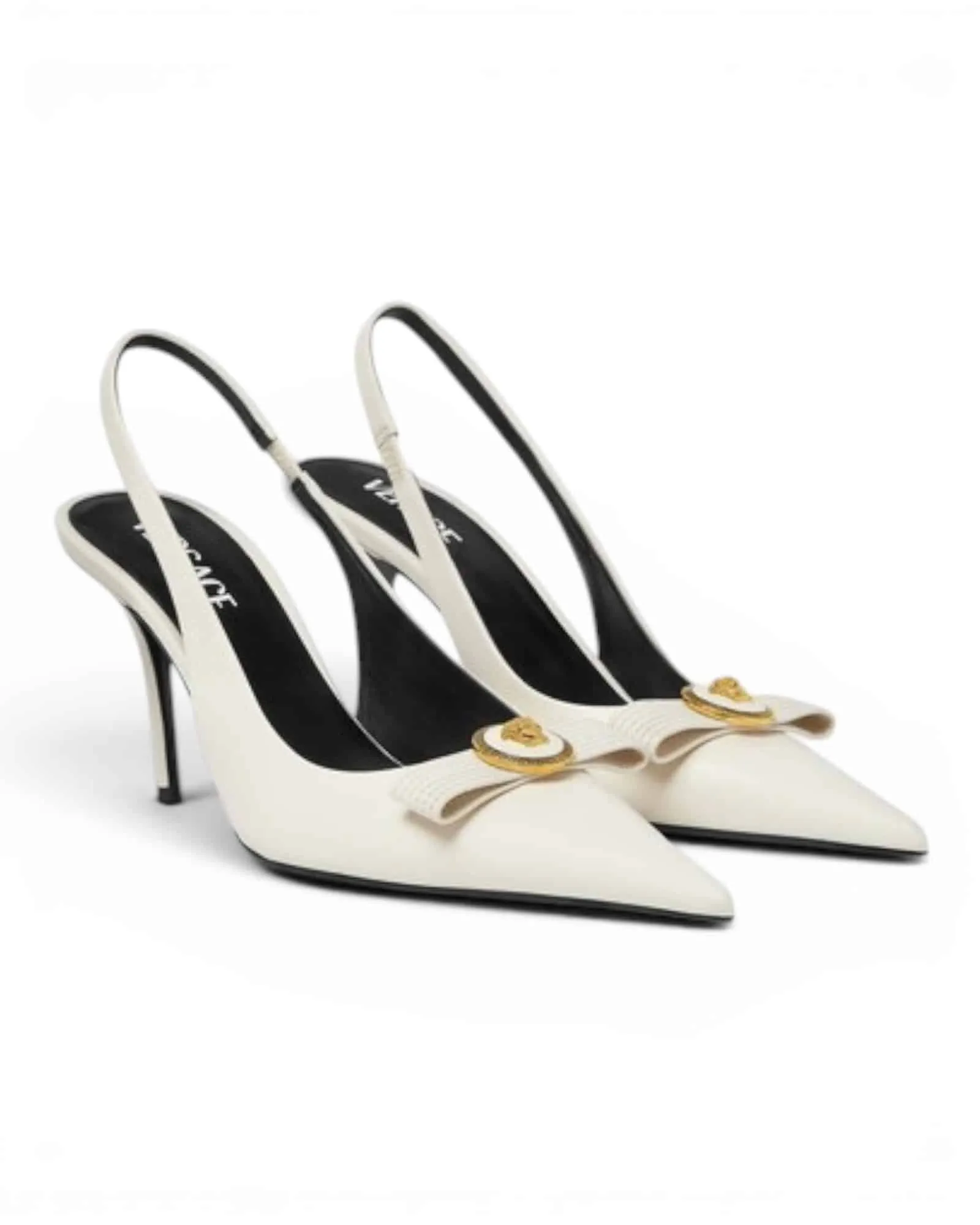 Zapatos Versace Tacón Gianni Ribbon Blanco Slingback