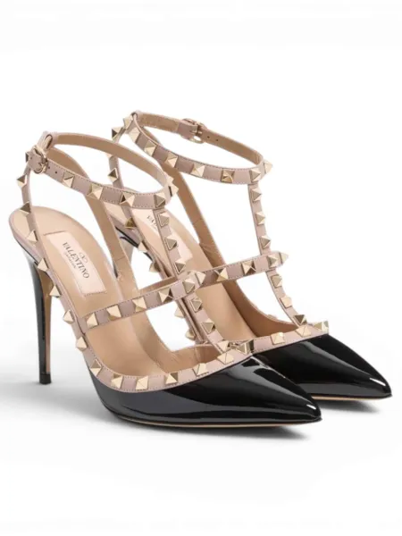 Zapatos Valentino Garavani Tacón Rockstud Negro y Nude