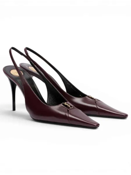 Zapatos Saint Laurent Tacón Babylone Borgoña Slingback