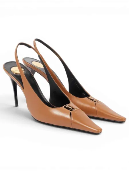 Zapatos Saint Laurent Tacón Babylone Macadamia Slingback