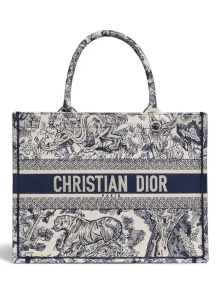 Bolso Dior Book Tote Toile de Jouy Azul y Beige Mediano