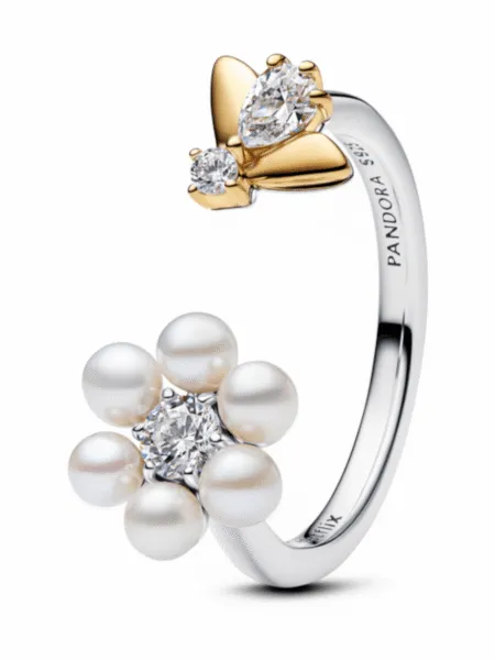 Anillo Pandora Flor Perla Bridgerton