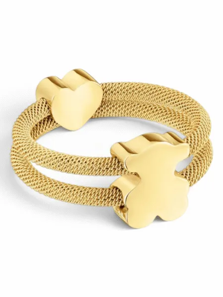 Anillo Tous Doble Icon Mesh Dorado