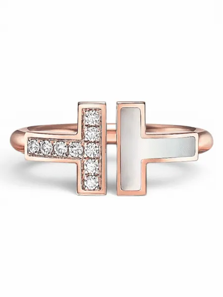 Anillo Tiffany & Co. T Wire Rosegold Blanco