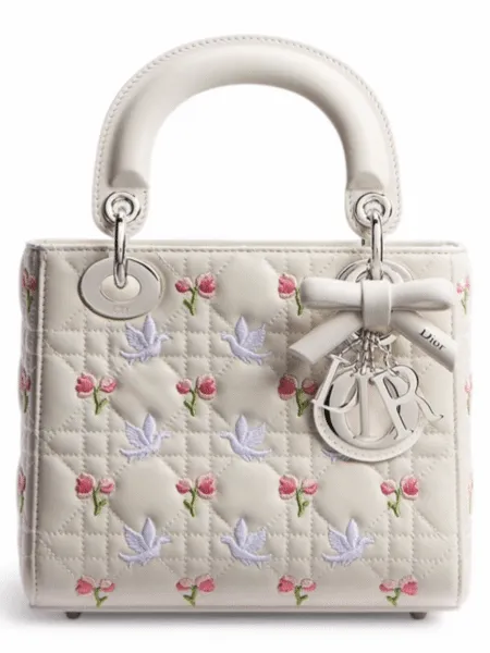 Bolso Dior Mini Lady Dior Blanco Palomas y Rosas