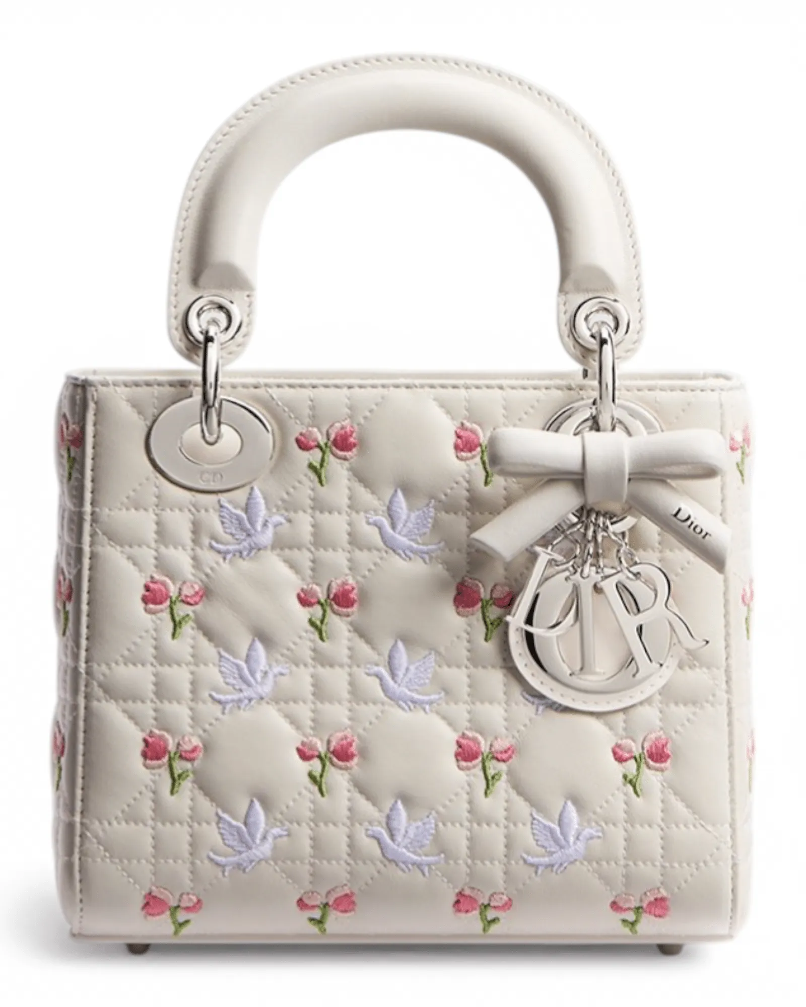 Bolso Dior Mini Lady Dior Blanco Palomas y Rosas