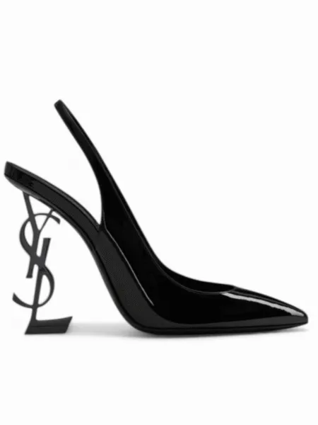 Zapatos Saint Laurent Tacón Opyum Slingback Charol Negro