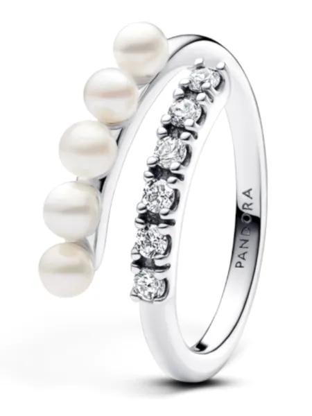 Anillo Pandora Abierto Perlas y Pavé Plateado