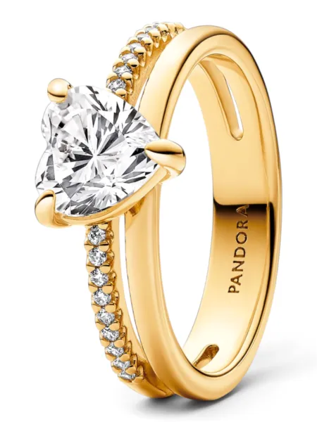 Anillo Pandora Corazón Doble Banda Dorado