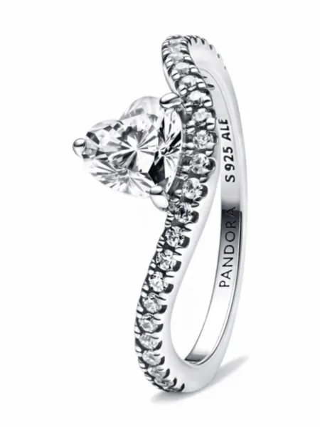 Anillo Pandora Corazón Ondulado Pavé Plateado