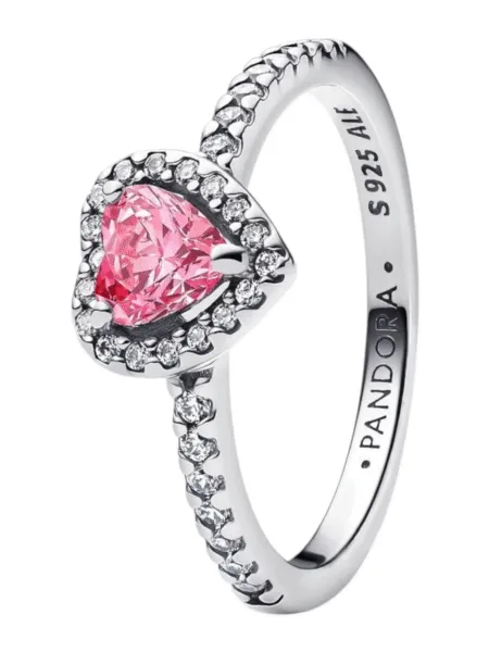 Anillo Pandora Corazón Rosado Plateado