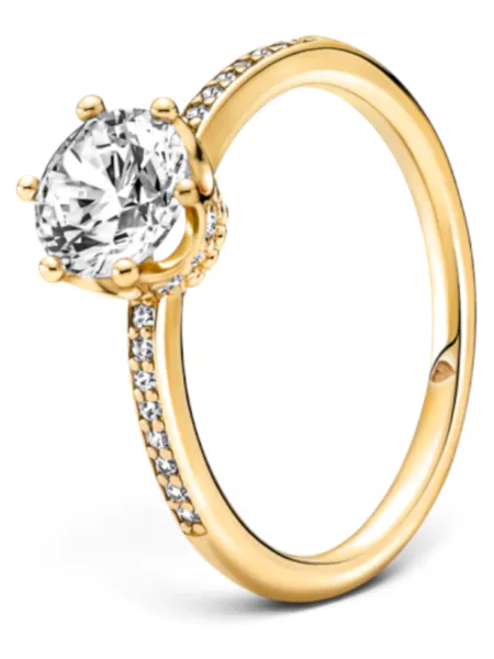 Anillo Pandora Solitario Corona Reluciente Dorado