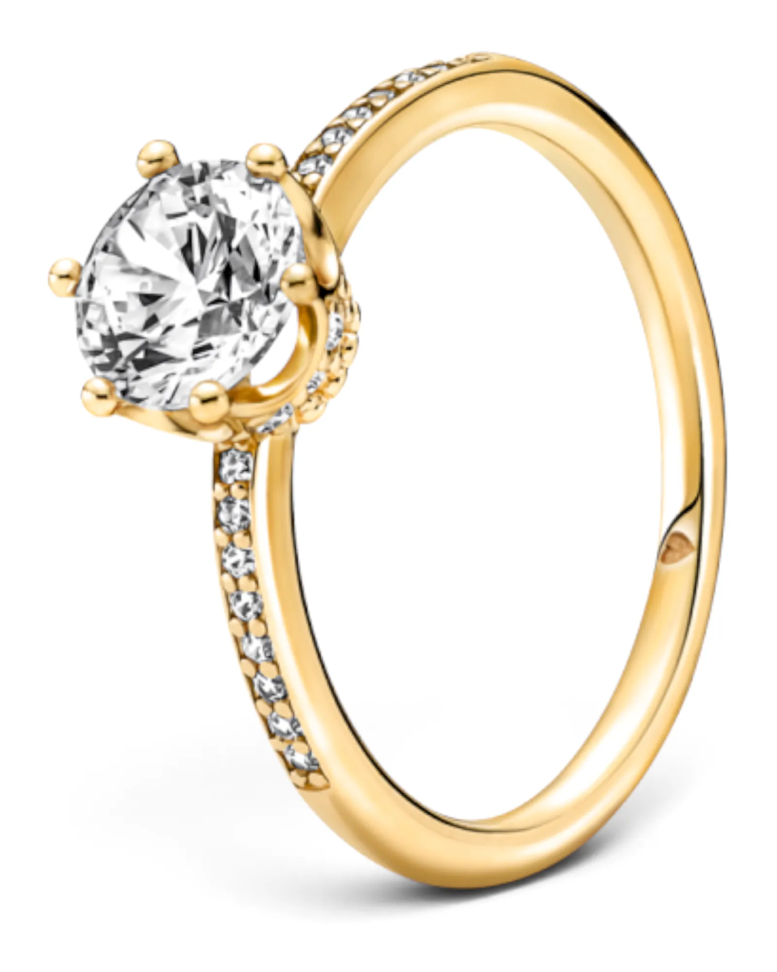 Anillo Pandora Solitario Corona Reluciente Dorado