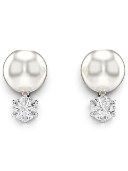 Aros Swarovski Botón Matrix Perla Plateados