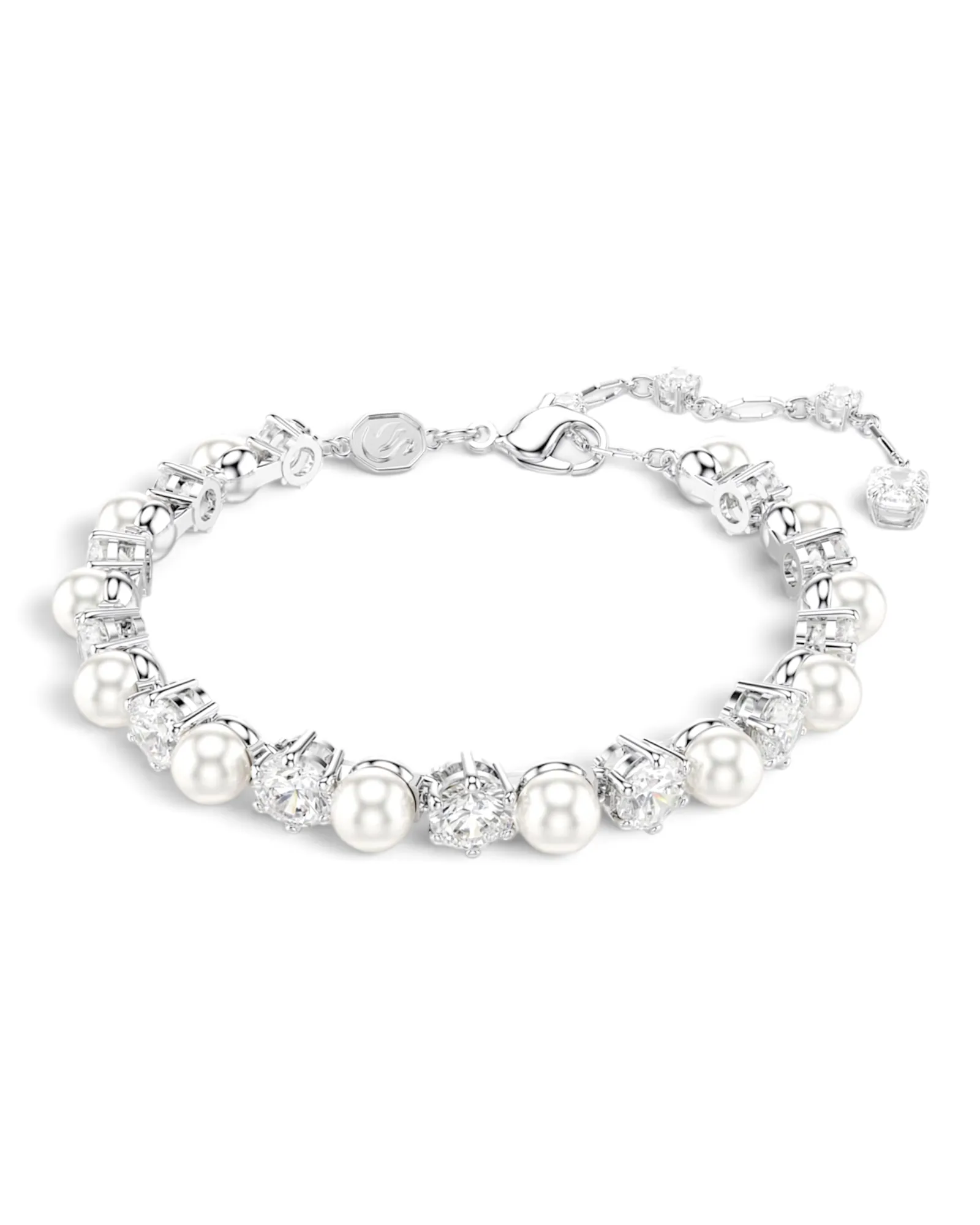 Brazalete Swarovski Matrix Tennis Perlas Plateado