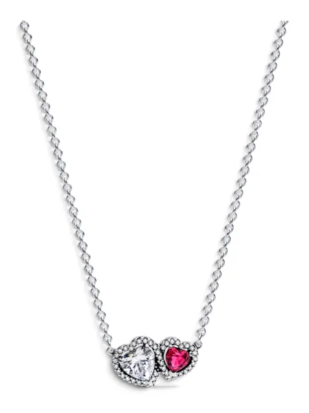 Collar Pandora Corazones con Halo Plateado
