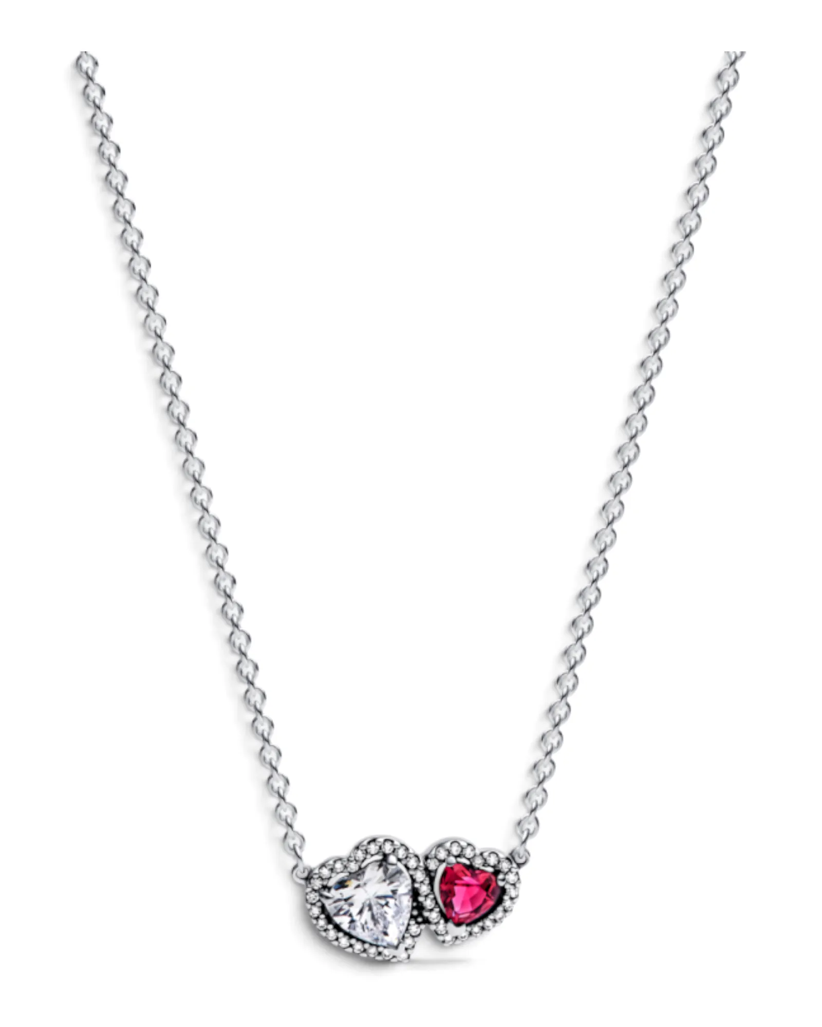 Collar Pandora Corazones con Halo Plateado