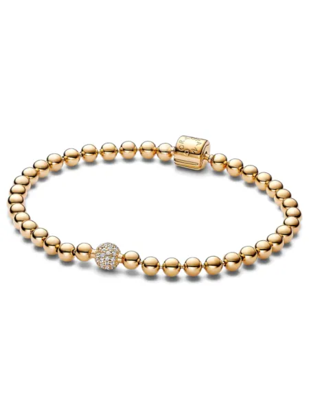 Brazalete Pandora de Cuentas y Pavé Dorado