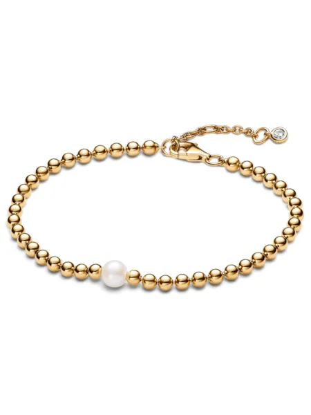 Brazalete Pandora Perla y Abalorios Dorado