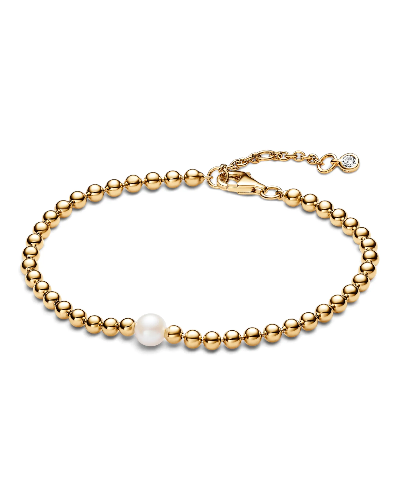 Brazalete Pandora Perla y Abalorios Dorado