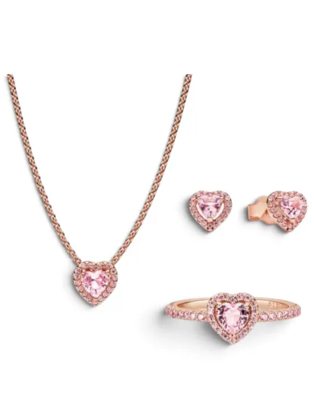 Conjunto Pandora Corazón Elevado Reluciente Rosegold