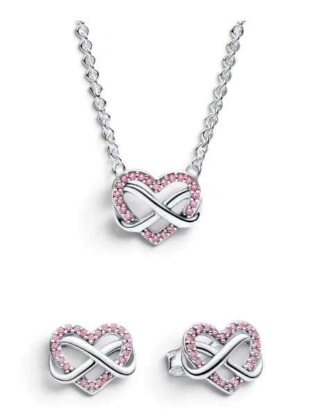 Conjunto Pandora Corazón Infinito Rosa Brillante Plateado