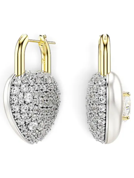 Aros Swarovski Idyllia Candado de Corazón Plateados con Dorado