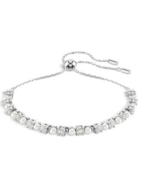 Brazalete Swarovski Matrix Perlas Ajustable Plateado