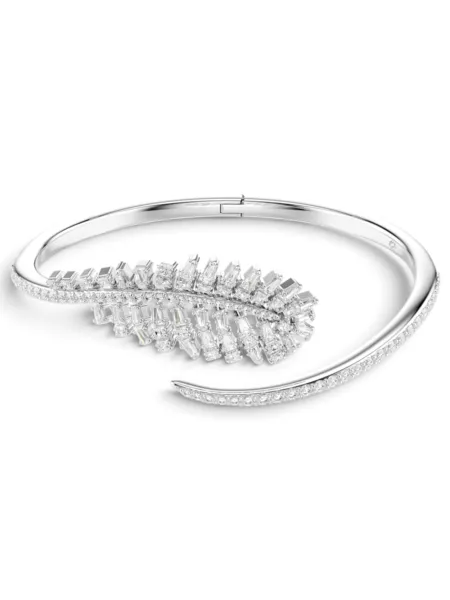 Brazalete Swarovski Rígido Abierto Vienna Pluma Plateado