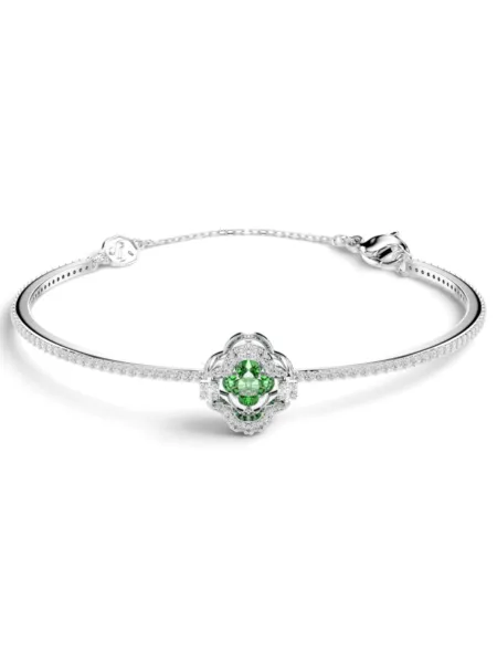 Brazalete Swarovski Una Angelic Trébol Plateado con Verde
