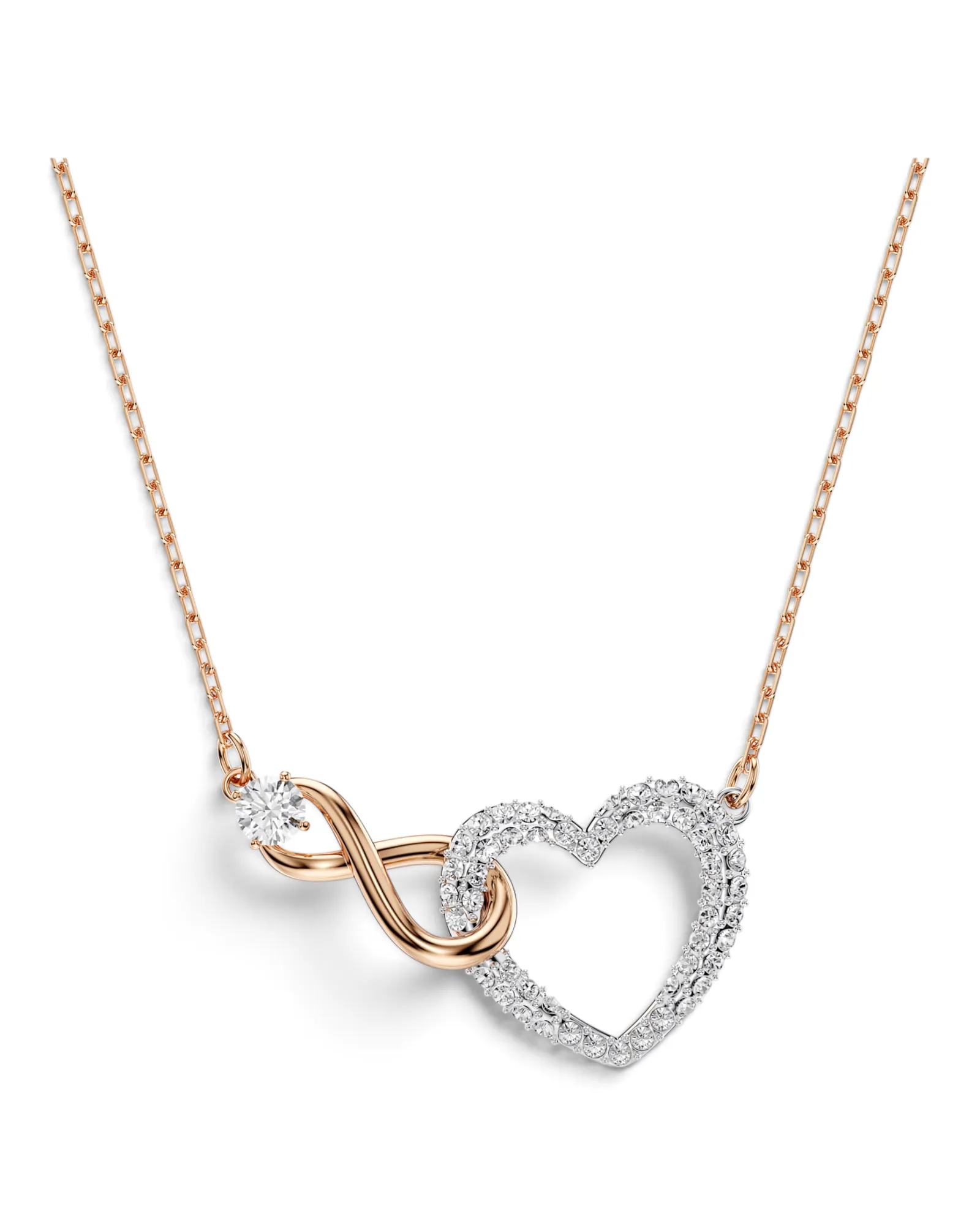 Collar Swarovski Hyperbola Infinito y Corazón Plateado con Rosegold