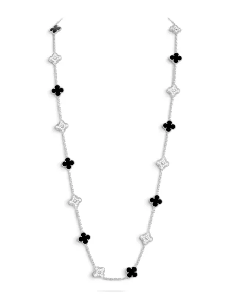 Collar Van Cleef & Arpels Sautoir Vintage Alhambra 20 Motivos Plateado con Negro