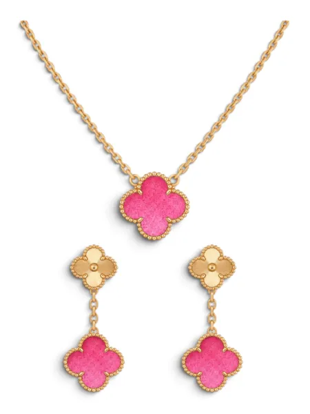 Conjunto Van Cleef & Arpels Alhambra Colgante Rosado con Aros Magic
