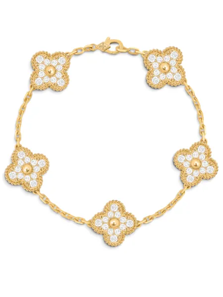 Pulsera Van Cleef & Arpels Vintage Alhambra 5 Motivos Dorada con Brillos