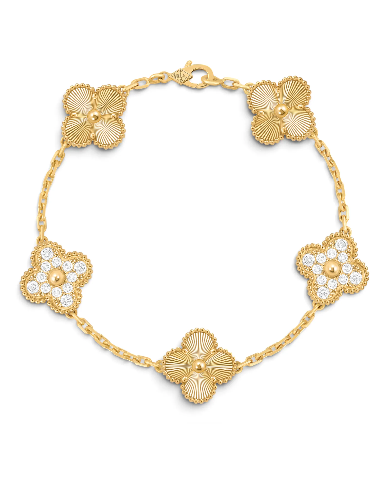 Pulsera Van Cleef & Arpels Vintage Alhambra 5 Motivos Dorada Mixta